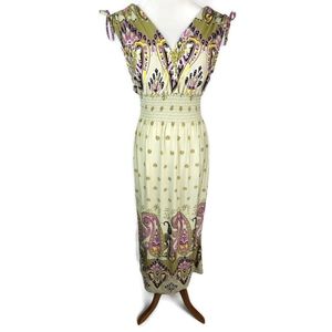 Peach Couture M Yellow and Purple Paisley Boho Light Summer Dress
